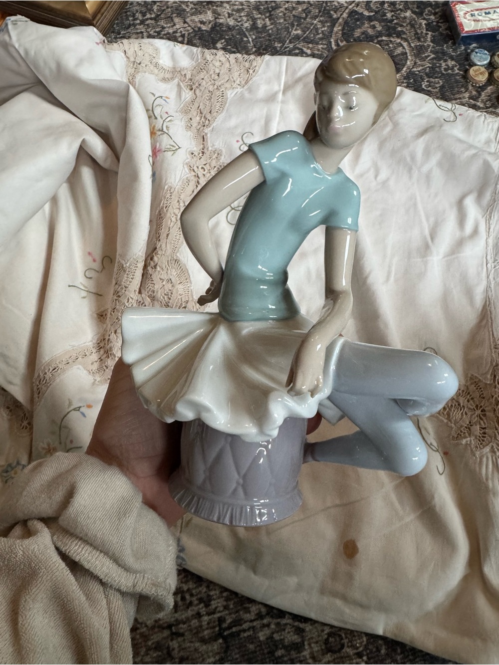 Lladro Porcelain Ballerina Figurine in Light Blue and White